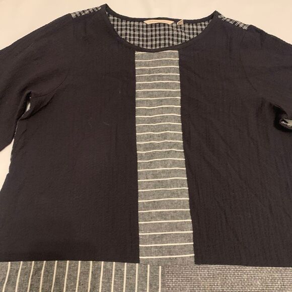 Soft Surroundings Sz S patchwork checked striped 3/4 sleeves oversized top boho - Picture 9 of 10